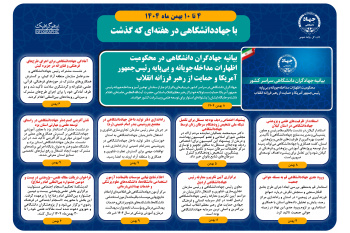اینفوگرافیک/بیانیه جهادگران دانشگاهی در محکومیت اظهارات مداخله‌جویانه و بی‌پایه رئیس جمهور آمریکا و حمایت از رهبر فرزانه انقلاب